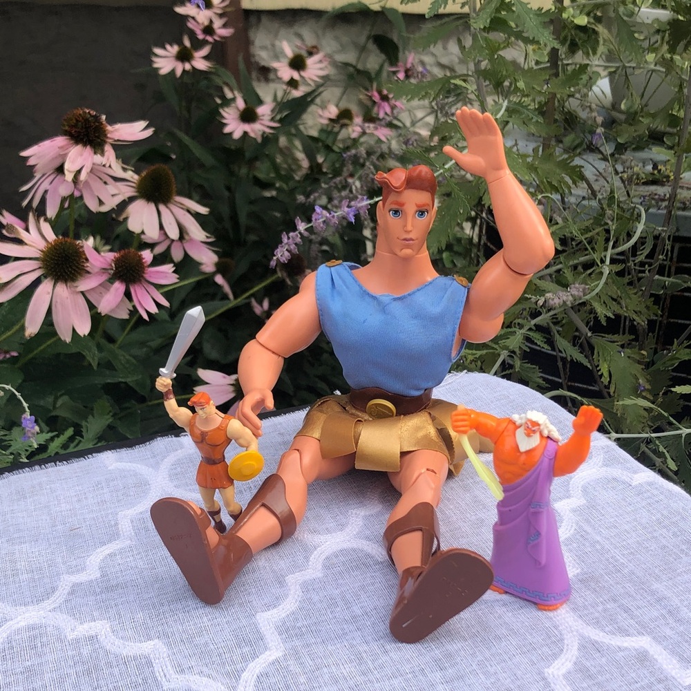 Vintage DISNEY Hercules XL posable doll & 2 action figure toys Zeus & Hercules